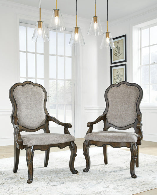 Maylee - Dining Upholstered Arm Chair (Set of 2) - Dark Brown