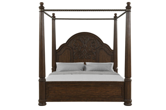 Tuscany - Queen Canopy Bed - Warm Mahogany
