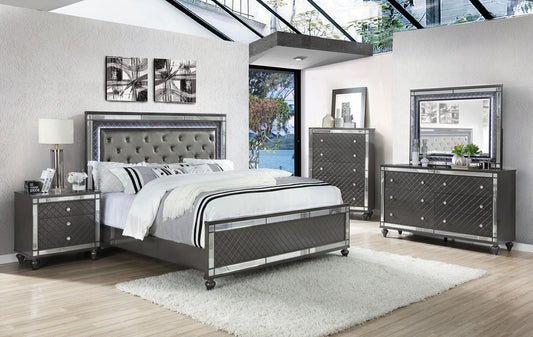 Refino - King Upholstered Bed - Gunmetal