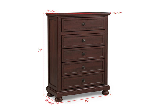 Claribelle Cherry 5 Drawer Chest