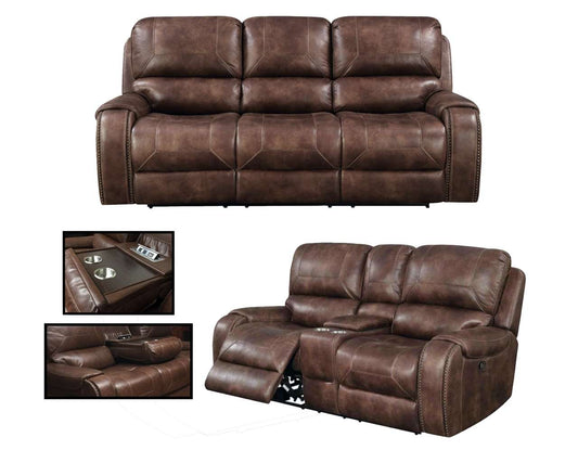 Avalanche Tobacco Reclining Sofa and Glider Loveseat Set by Corinthian