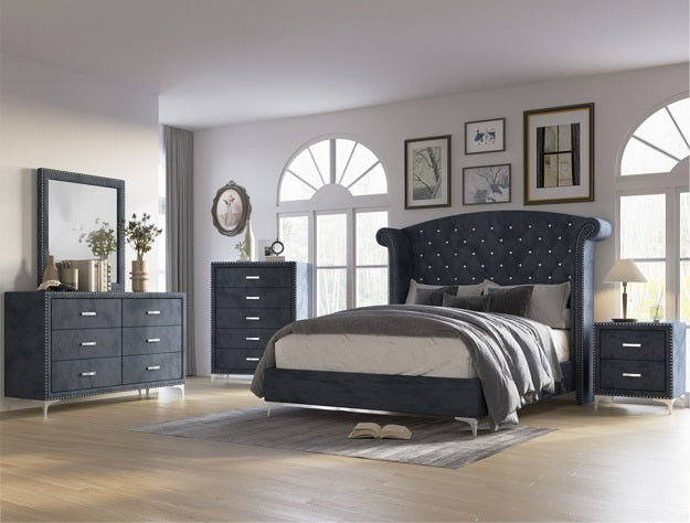 Lucinda 5 Pc Bedroom Set in Grey or Black by Crown Mark