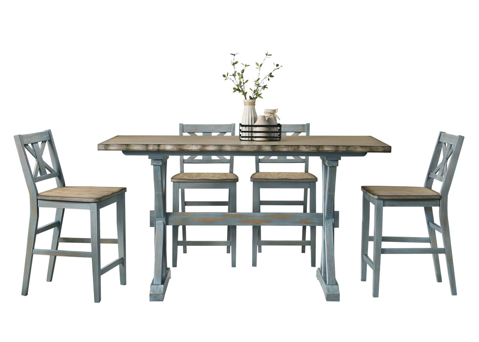 Summerville II - Counter Dining Table - Light Blue / Rustic