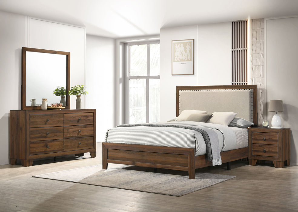 Millie - Twin 4 Piece Upholstered Bedroom Set - Brown Cherry