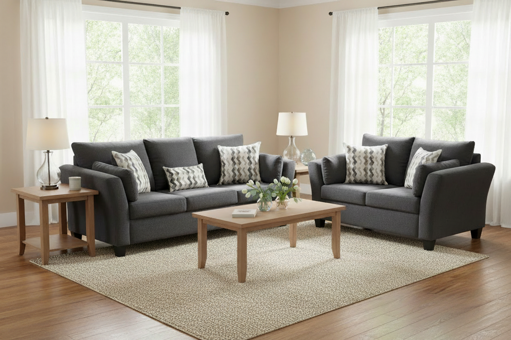 1061 Flair Arm Mocha or Charcoal Sofa and Loveseat Set