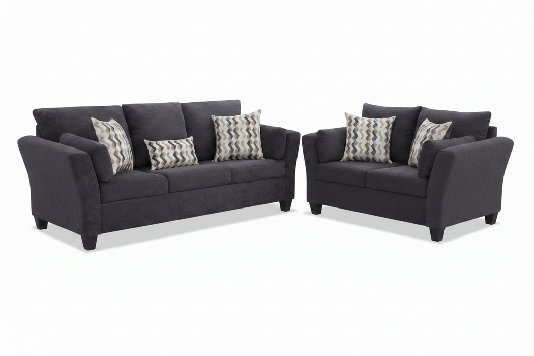 1061 Flair Arm Mocha or Charcoal Sofa and Loveseat Set