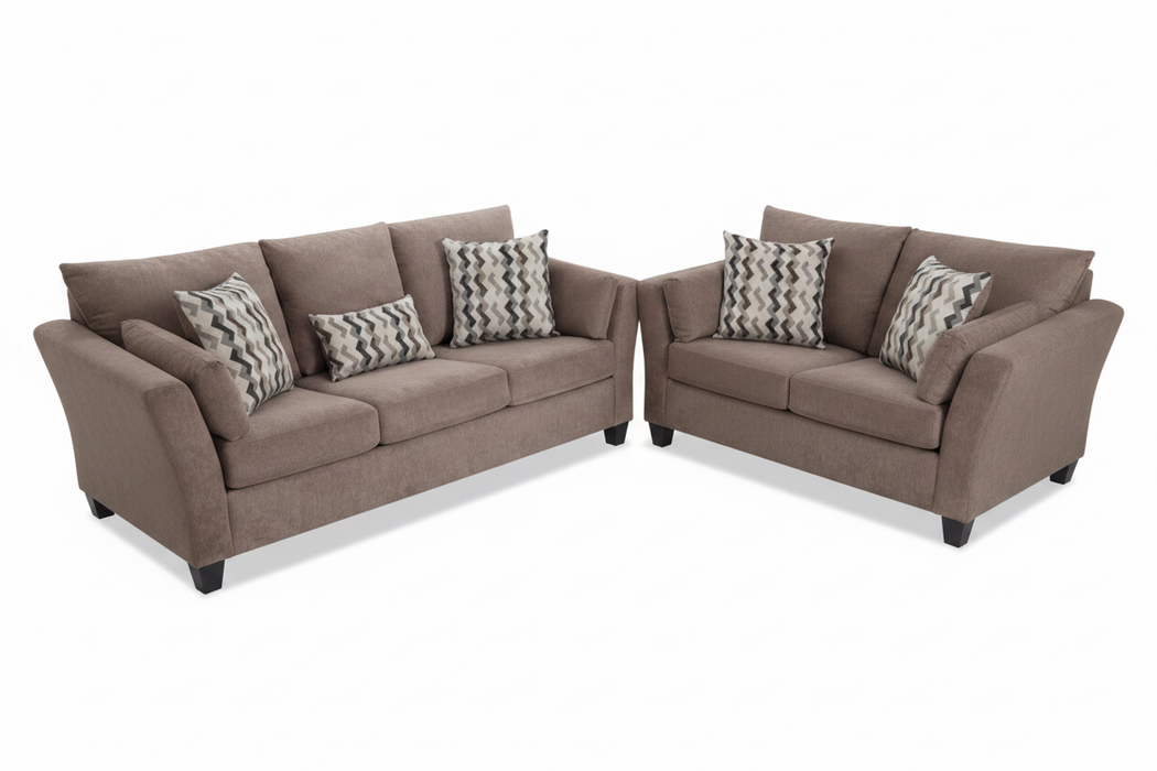 1061 Flair Arm Mocha or Charcoal Sofa and Loveseat Set