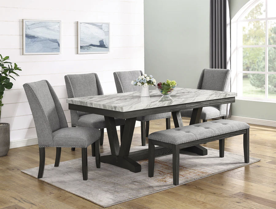 Vance Faux Marble & Black Trestle Table Dining Sets