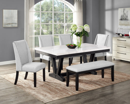 Vance - 6 Piece Dining Room Set With 4 Wing Dining Chairs & Bench - White / Gray