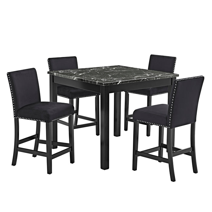 Lennon All Black with Velvet 5Pc Counter Height Dining Set