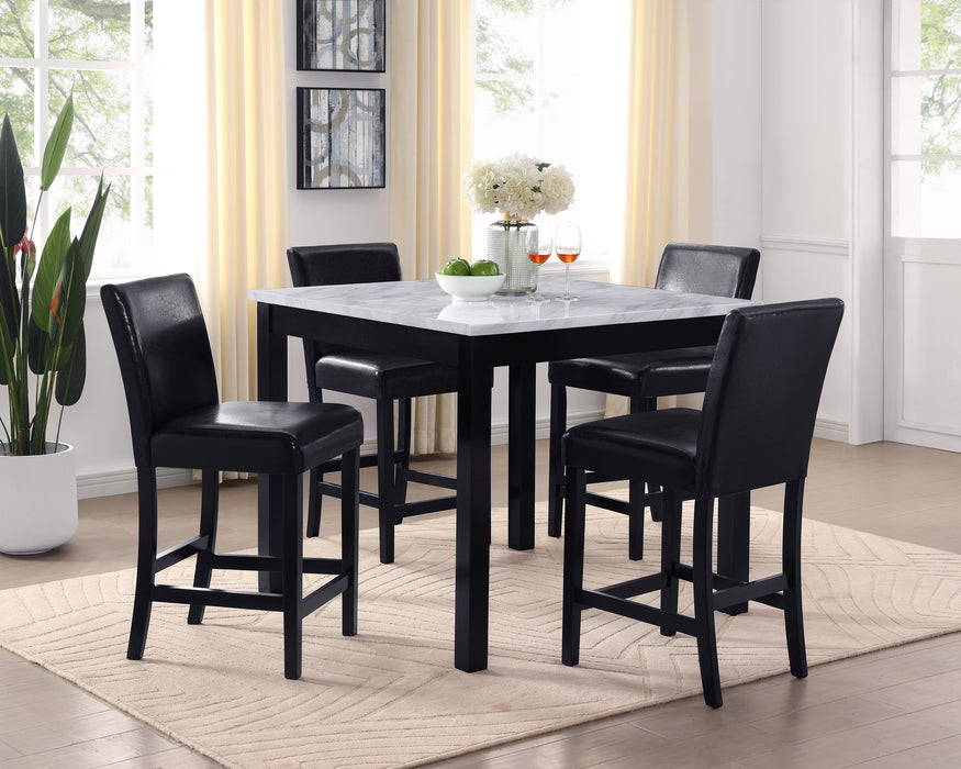 Lennon Black & Marble with Faux Leather 5Pc Counter Height Dining Set