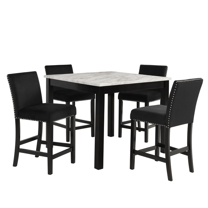 Lennon Black & Marble with Black Velvet 5Pc Counter Height Dining Set