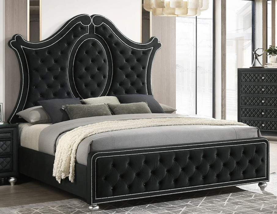 Cameo Black or Gray Upholstered Bed