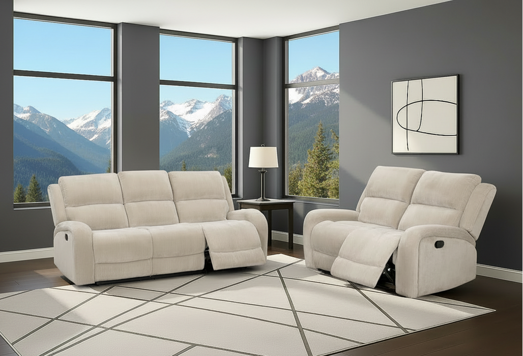 Beige Corduroy Manual Reclining Set