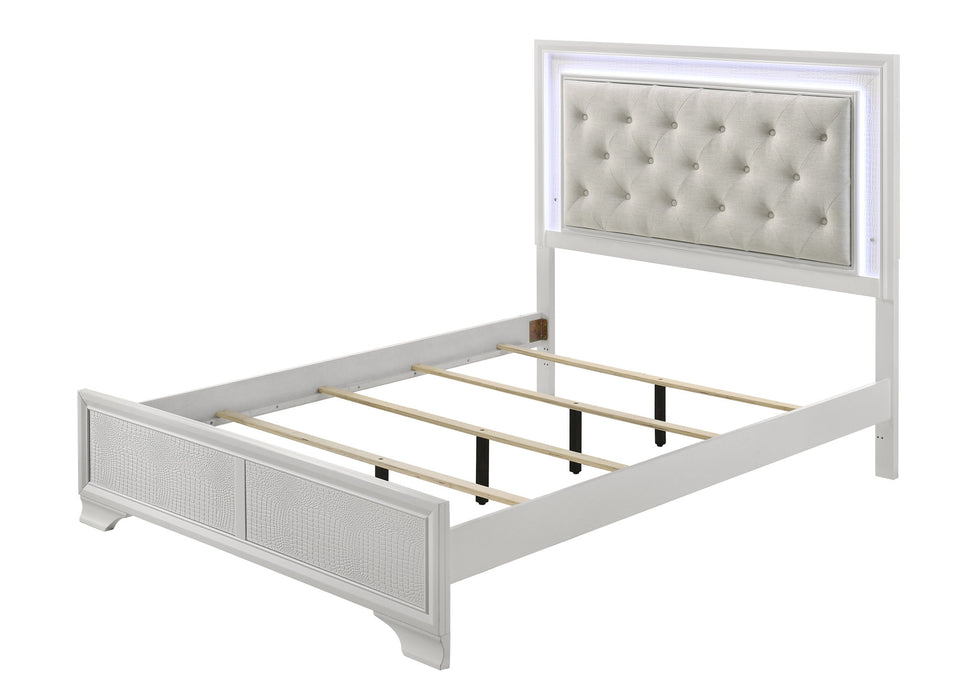Lyssa - King Bed With LED - Oat / Frost
