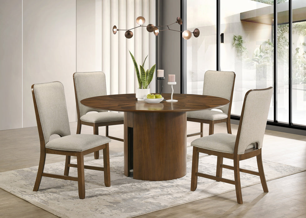Shari 5Pc Round Dining Set with Veneer Inlay Pattern Top
