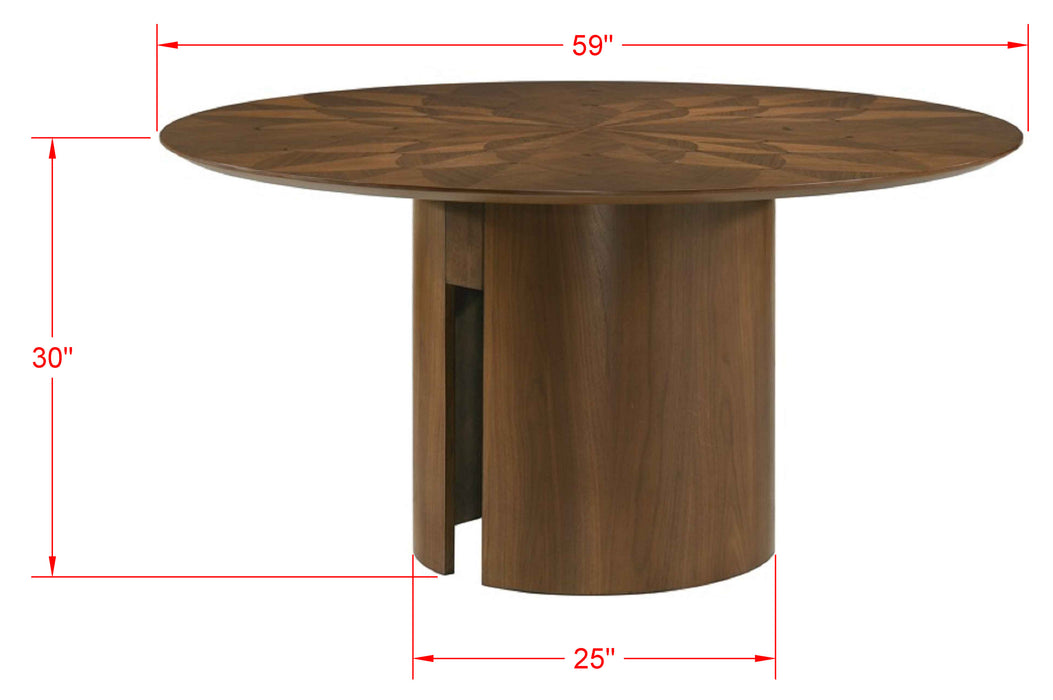 Shari 5Pc Round Dining Set with Veneer Inlay Pattern Top