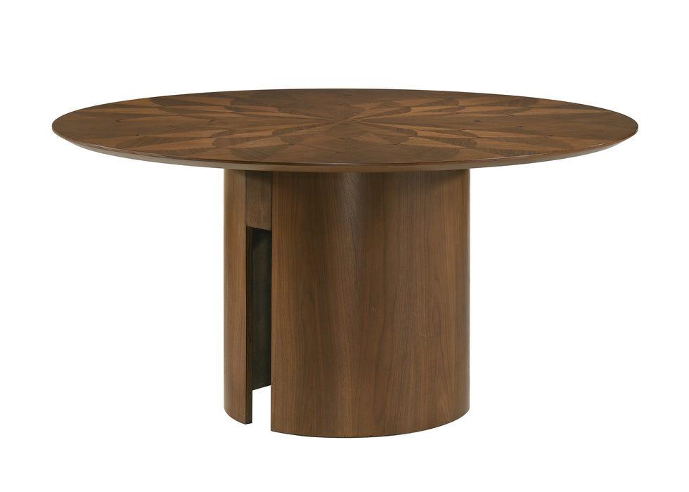 Shari 5Pc Round Dining Set with Veneer Inlay Pattern Top