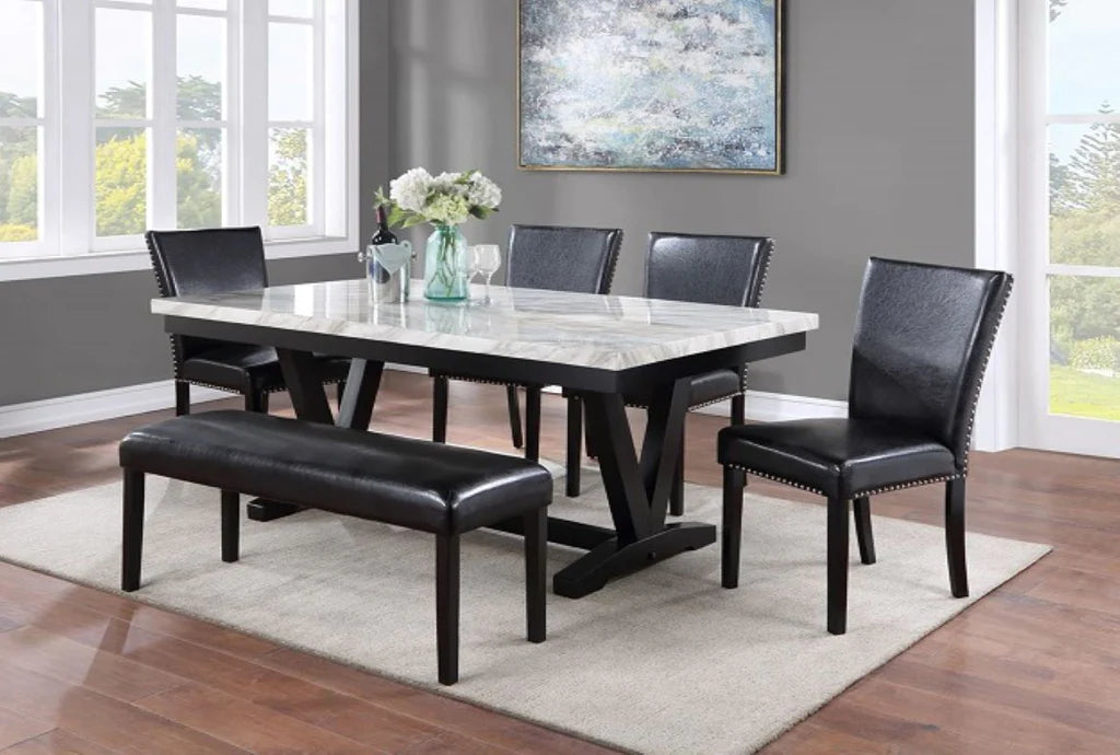 Tanner - Dining Table, Faux Carrara Marble - White / Black