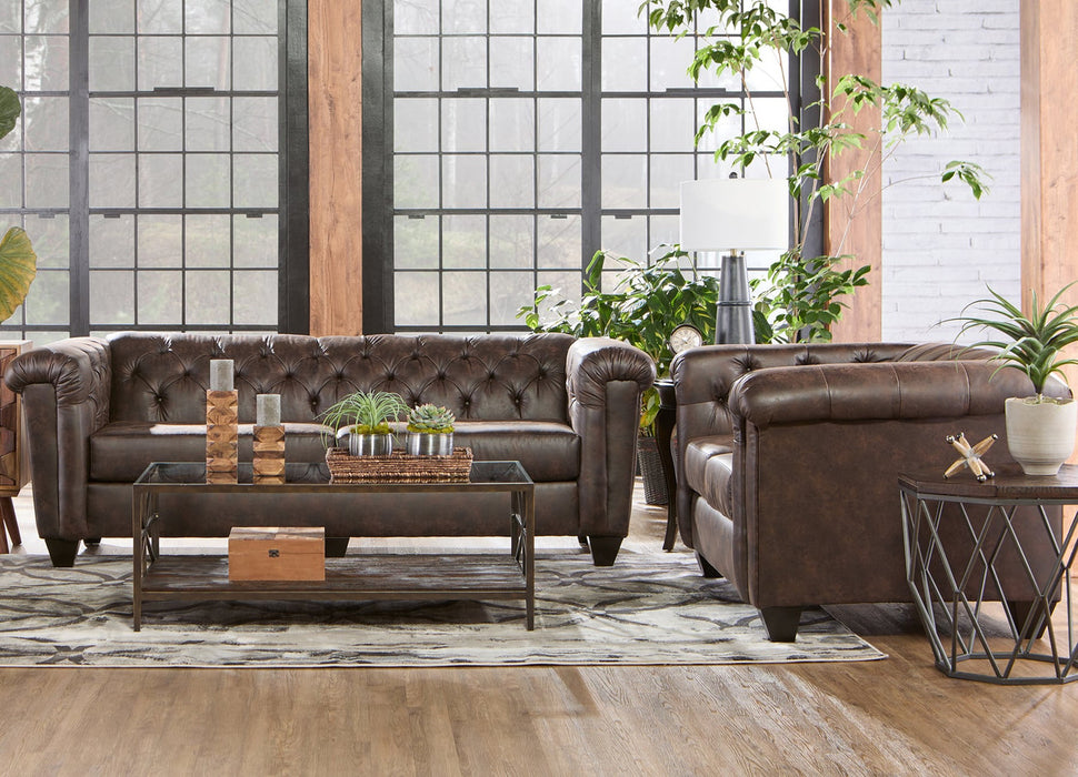 Ridgeline Brownie Chesterfield Sofa & Loveseat Set