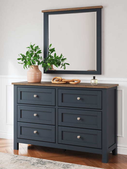 Ashley Landocken 6 Drawer Dresser and Mirror, Brown/Blue Ashley Landocken 6 Drawer Dresser and Mirror, Brown/Blue