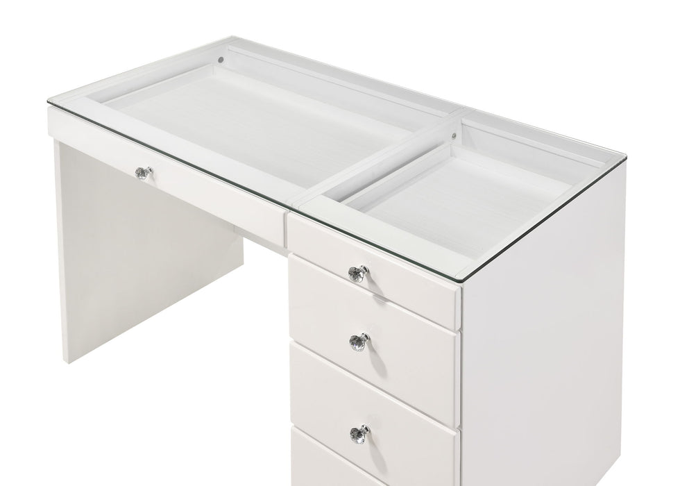 Morgan - Vanity Desk With Glass Top - White