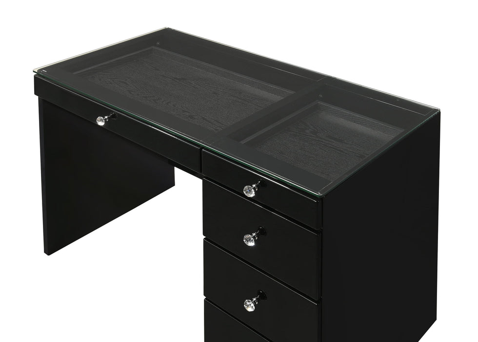 Morgan - Vanity Desk With Glass Top And LED Mirror - Black