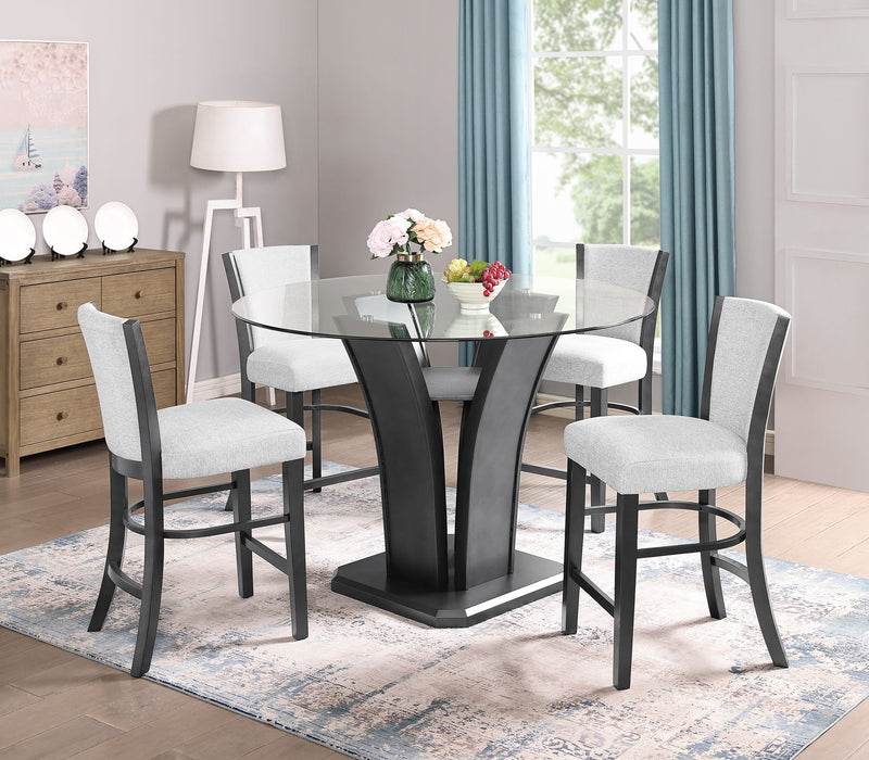 Camelia - 5 Piece Counter Dining Room Set - Black / Pearl Silver