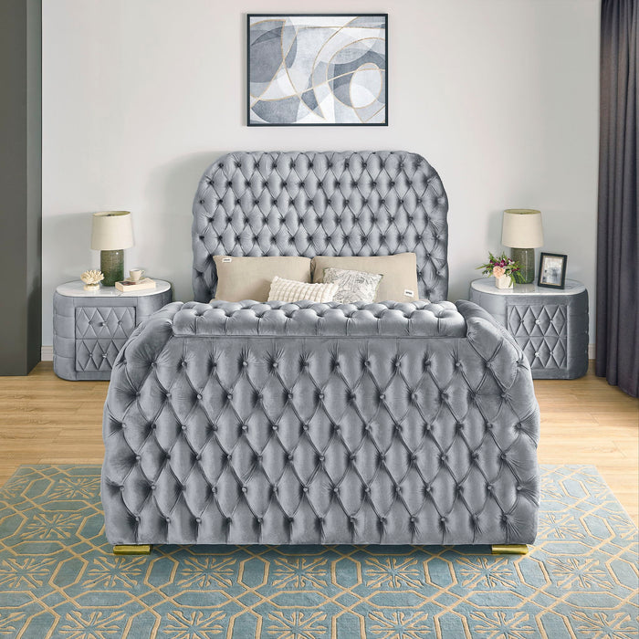 Natalia - Queen Upholstered Bed With Decking Board Set - Gray