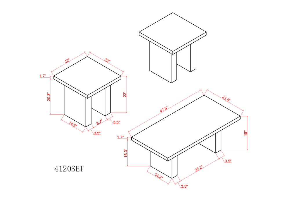 Vega 3Pc Faux Marble Coffee Table Set