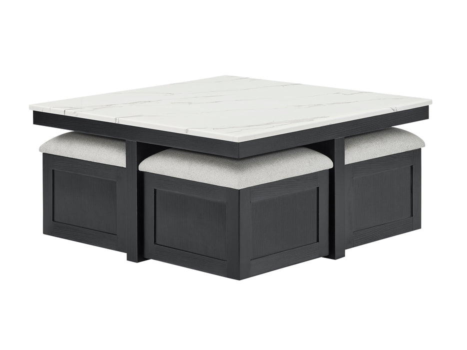 Marta Coffee Table Set with 4 Storage Stools/Ottomans