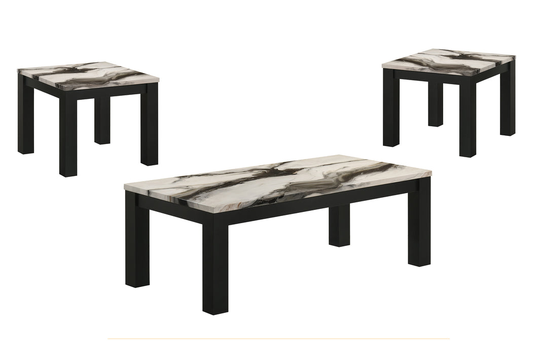 Ivy - 3 Piece Faux Brown Marble Cocktail Set - Marble / Black
