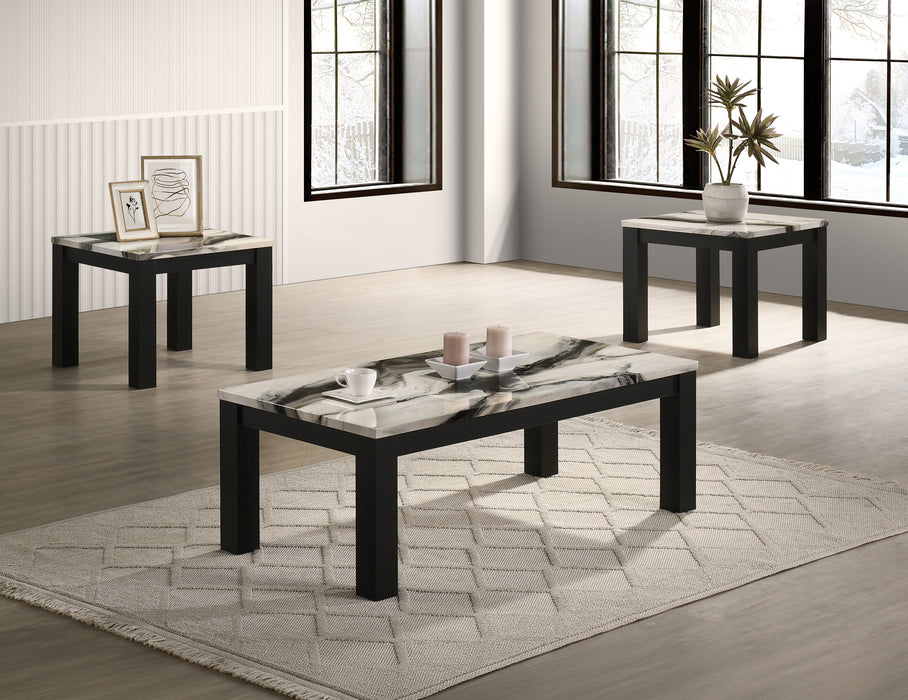 Ivy - 3 Piece Faux Brown Marble Cocktail Set - Marble / Black