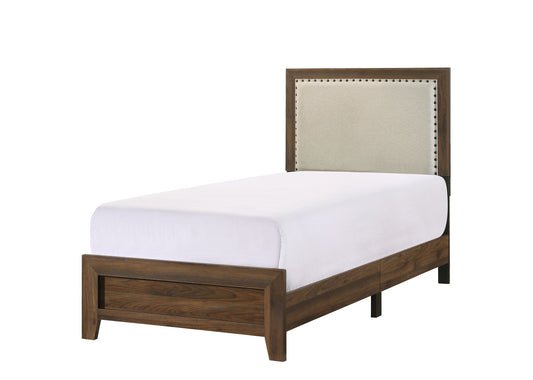 Millie - Twin Upholstery Bed In One Box - Brown Cherry