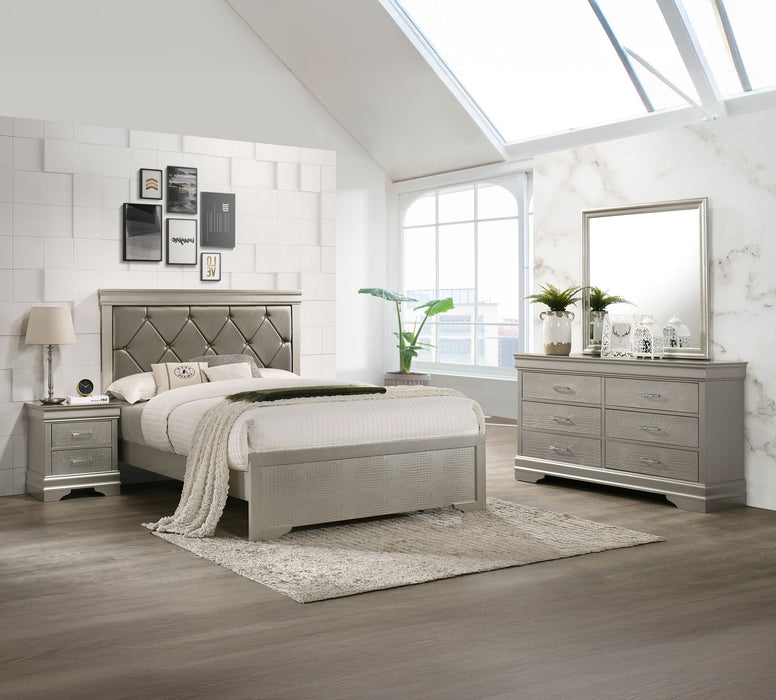 Amalia - King 4 Piece Bedroom Set - Silver