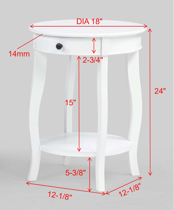 Jacie White or Black Chairside Table with Shelf
