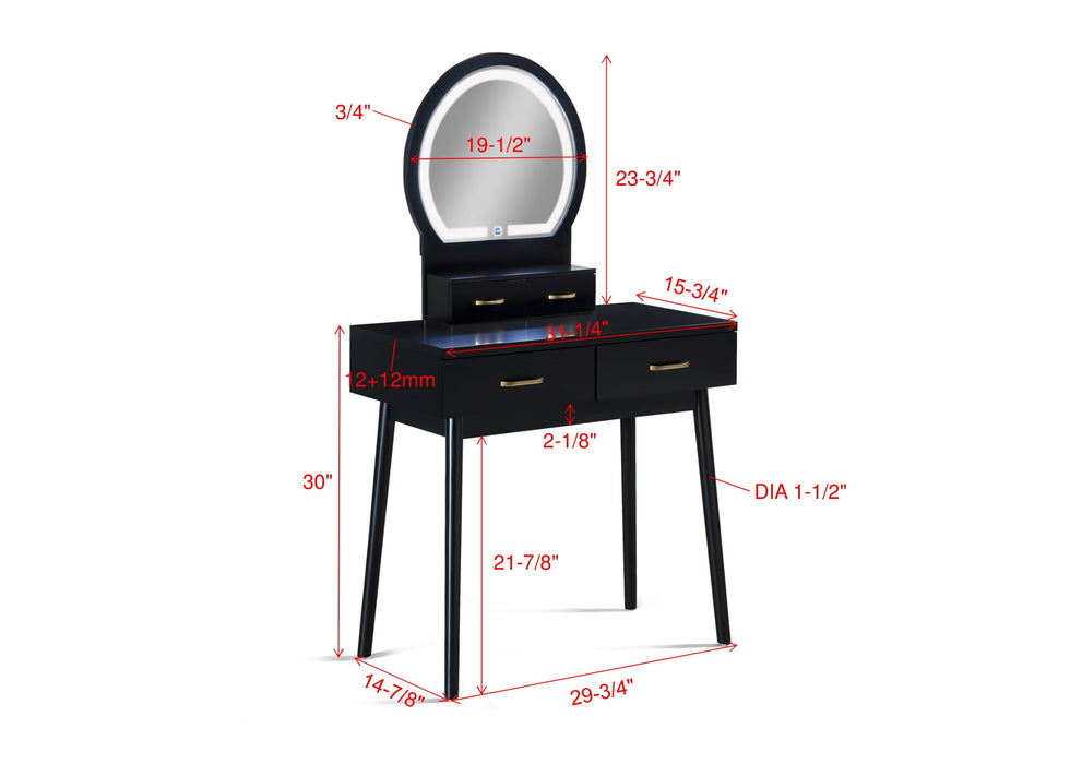Cecilia - Vanity Table & Stool - Black