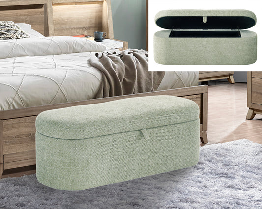 Philipa - Storage Bench - Light Green Tweed