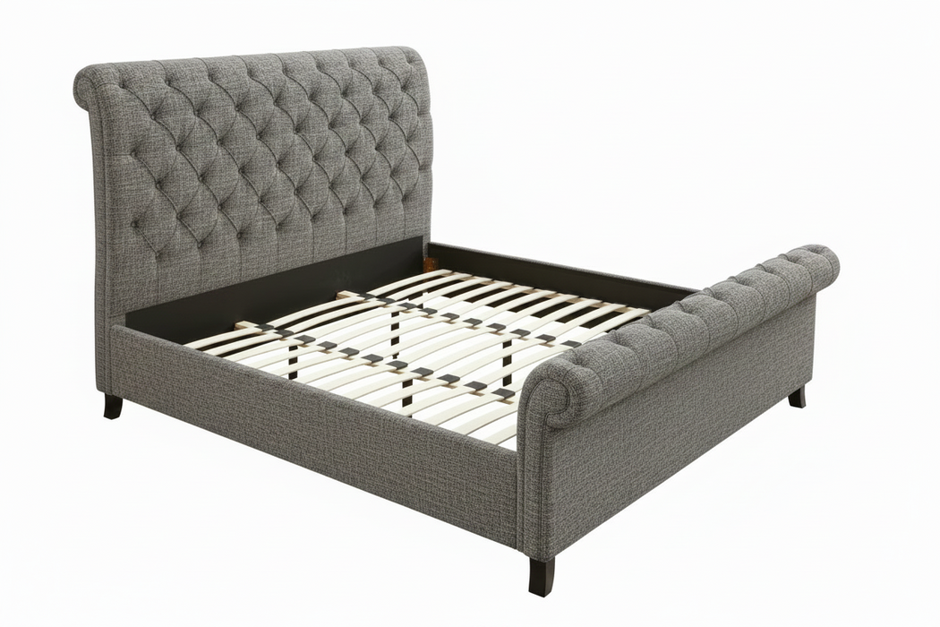 Kate - King Platform Bed - Light Gray Tweed