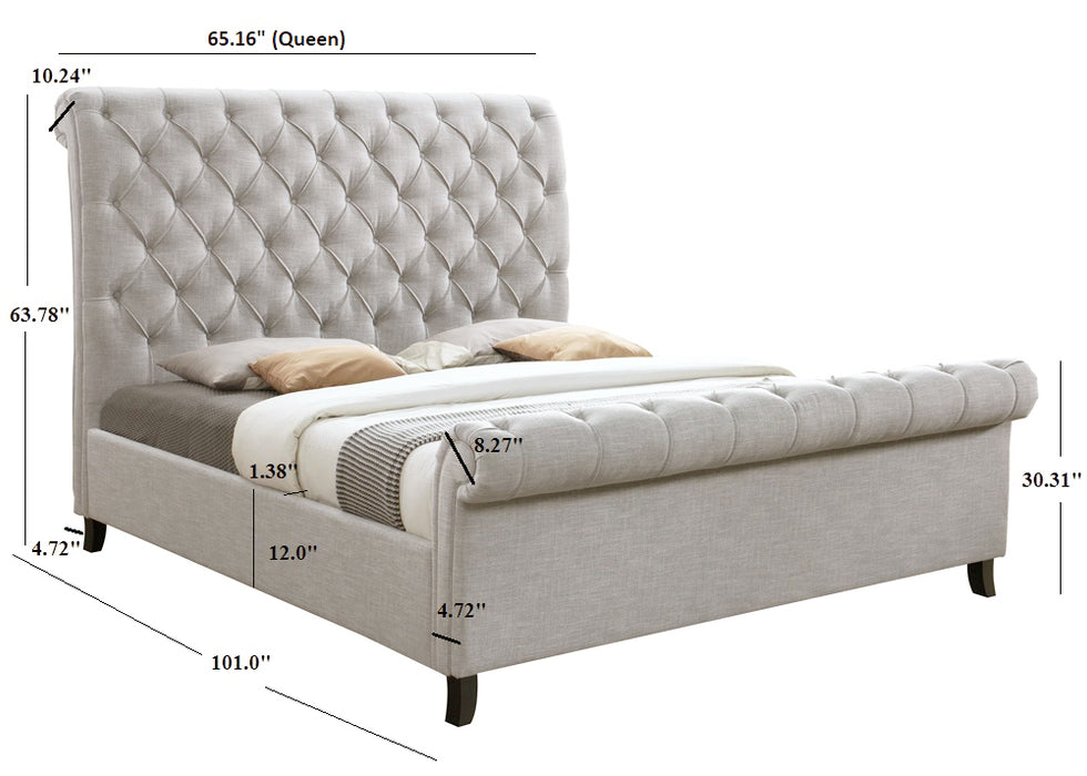 Kate - Queen Platform Bed - Light Gray Tweed