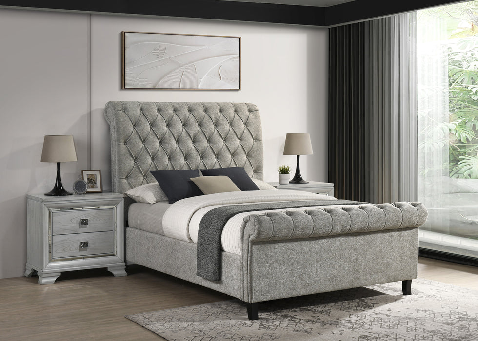 Kate - Queen Platform Bed - Light Gray Tweed