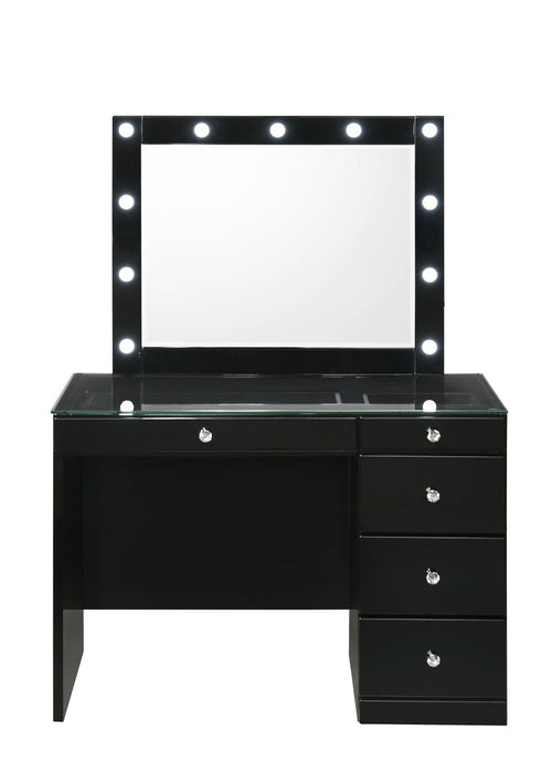 Morgan - Vanity Desk With Glass Top And LED Mirror - Black