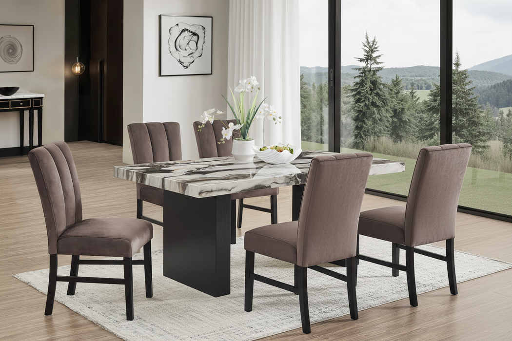 Vega Dining Room Set - White / Gray Brown