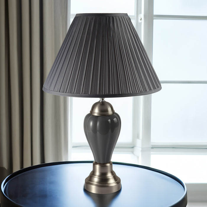 Satin Nickel - Porcelain Table Lamp - Gray