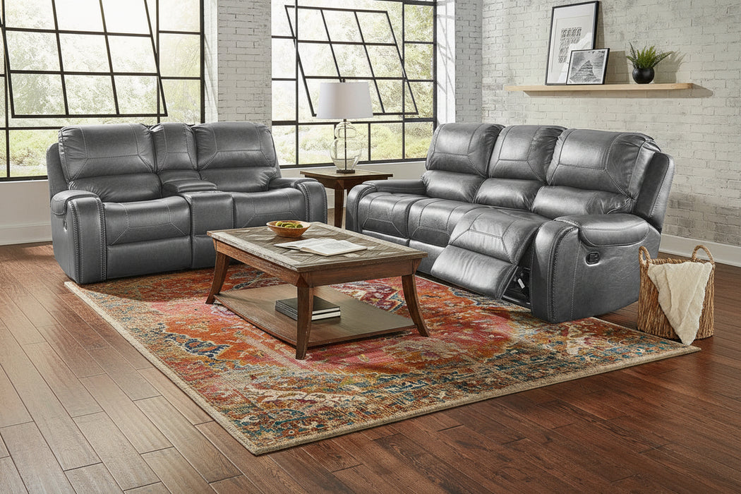 Avalanche Charcoal Reclining Sofa and Glider Loveseat Set by Corinthian