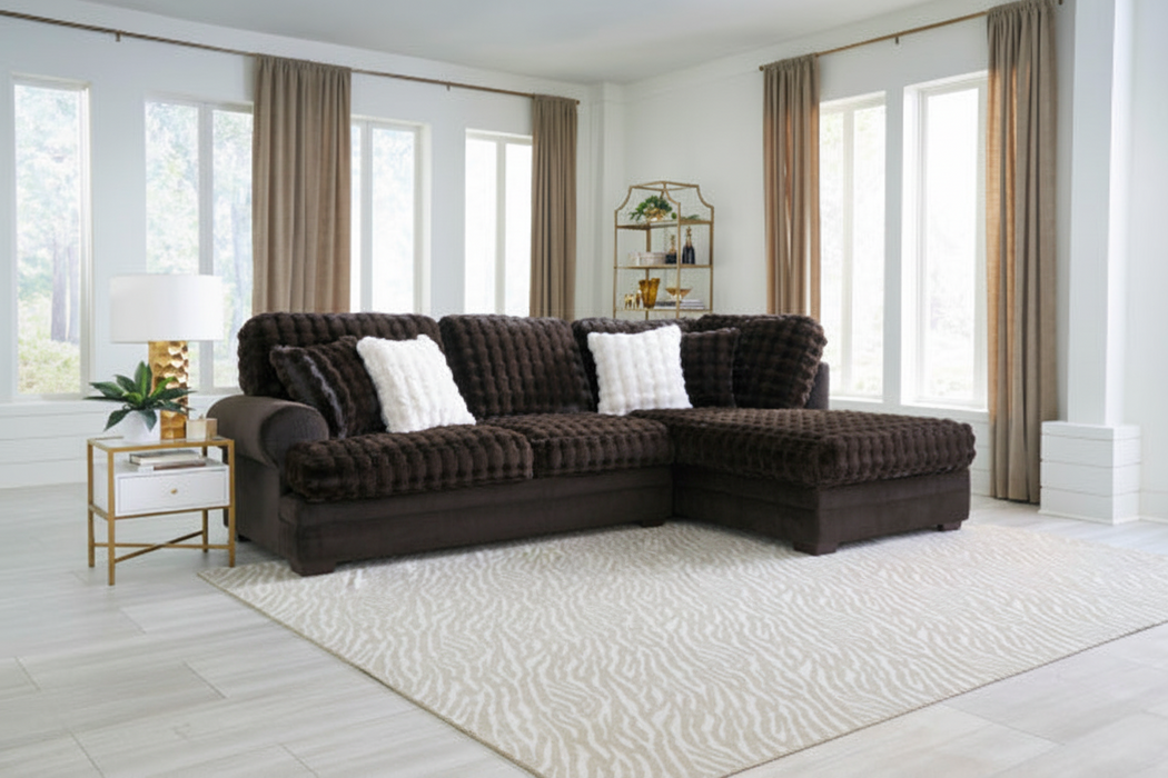 7000 2 PC Sect in Espresso Chocolate Egg Crate Fur