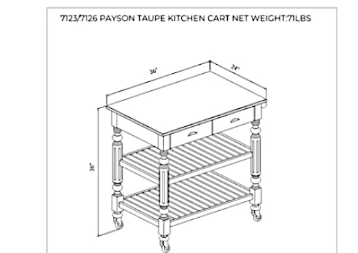 Payson Kitchen Cart in Red or Taupe