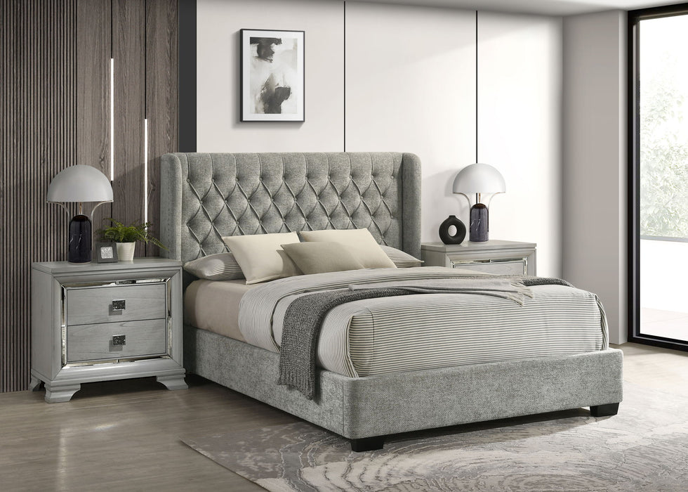 Daphne - King Bed - Light Gray Tweed