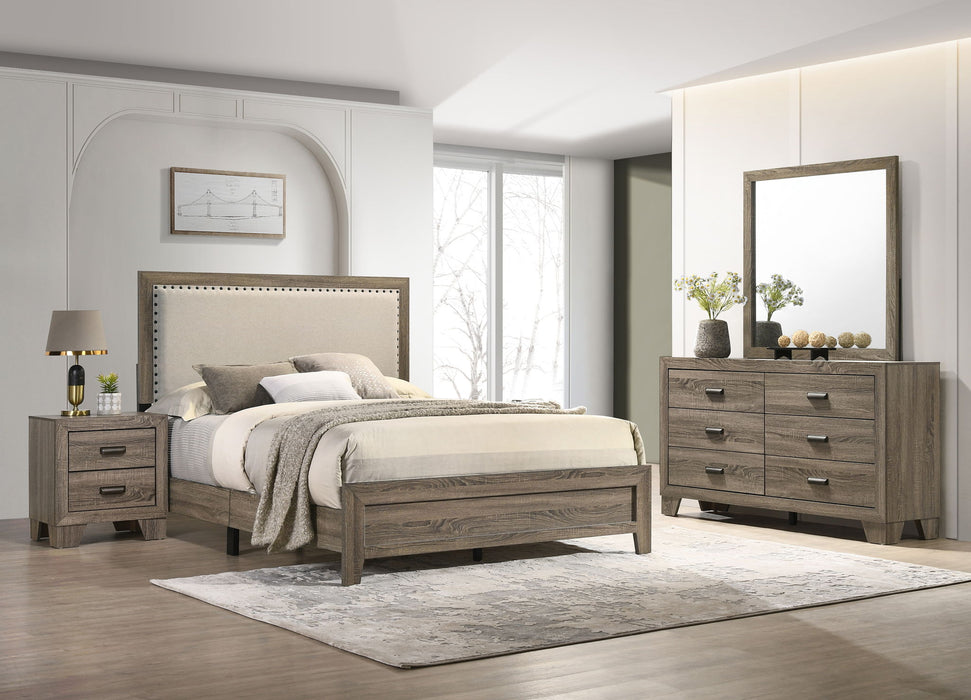 Millie - Queen 4 Piece Upholstered Bedroom Set - Warm Gray