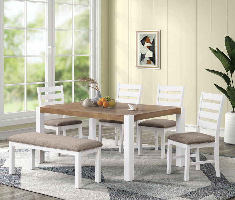 White/Grey wood Top 6pc Dinning Set with Bench